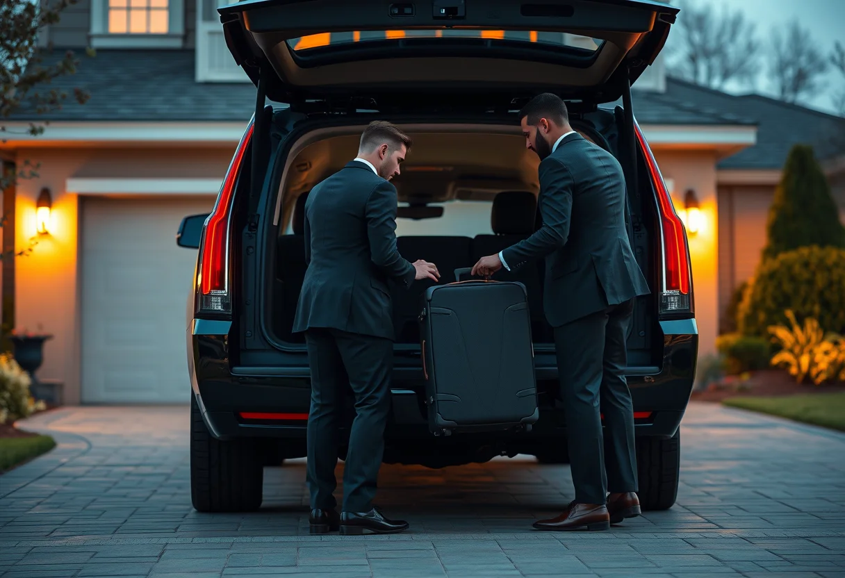 Professional chauffeur loading luggage into Cadillac Escalade for 24/7 limo service Chicago