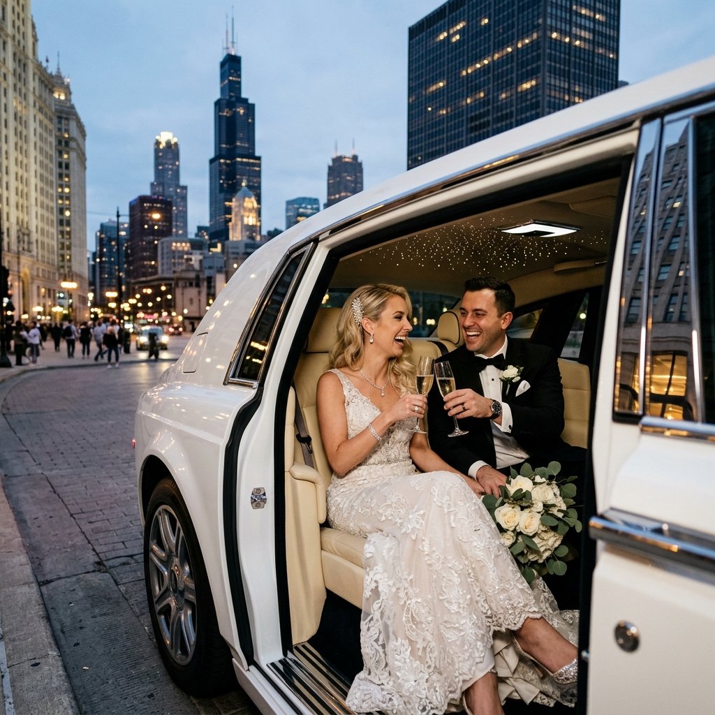 White Rolls Royce Phantom VII wedding car in Chicago