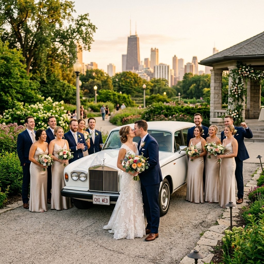 White Rolls Royce Silver Shadow stretch limousine for bridal parties in Chicago